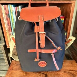 Dooney & Bourke Navy Nylon and Saddle Leather Backpack